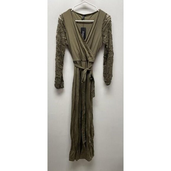 NEW Zattcas Full Length Green Cotton Dress with Lace Long Sleeve sz Small - Picture 1 of 1